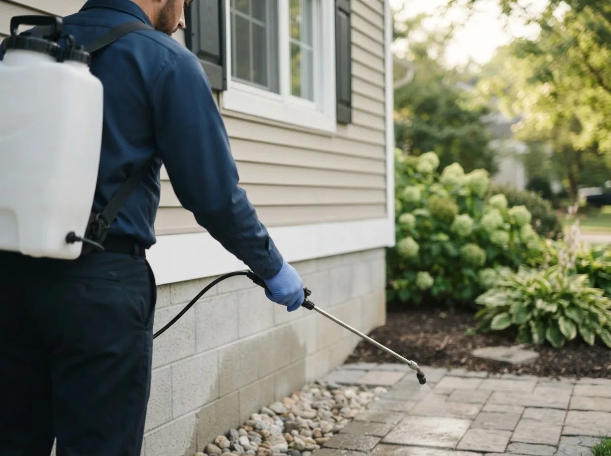 Pest control technician inspecting a home in Gaines, MI